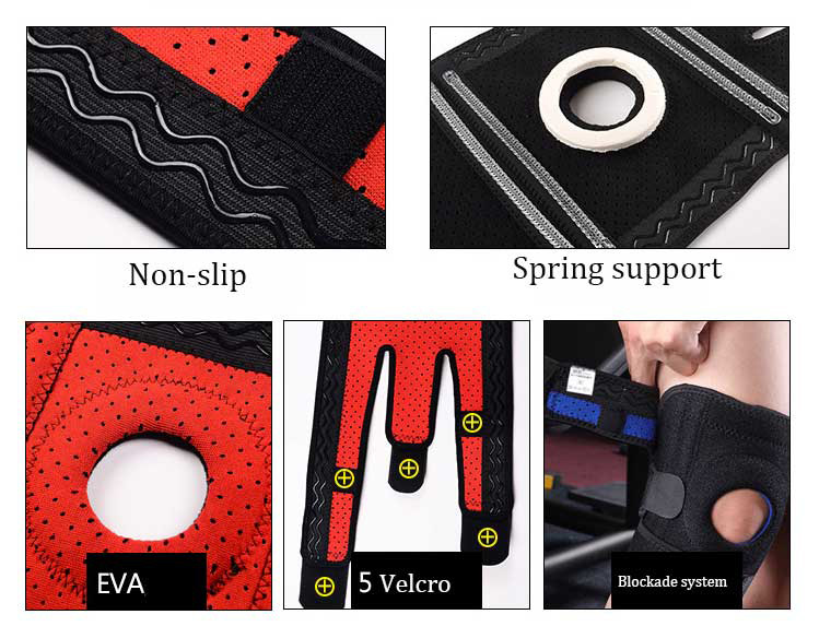 Open-patella knee stabiliser with adjustable straps
